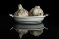 White organic garlic isolated on black glass Royalty Free Stock Photo