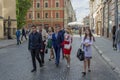 Group of ukrainian youth walking on the street