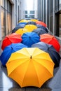A group of umbrellas are lined up in a row on the ground Royalty Free Stock Photo