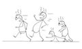 Group of Fat, Overweight, Unhealthy Living People is Running or Jogging, Vector Cartoon Stick Figure Illustration