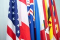 Group of United States and North American Asia Pacific flags Royalty Free Stock Photo