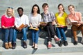 Group of university students studying