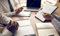 Group of usiness partnership coworkers working to chart company financial statements report and profits work progress and planning Royalty Free Stock Photo