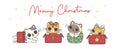 Group of variety breeds of cute naughty kitten cat Christmas in gift present box, Meowy Christmas, adorable joyful cartoon animal