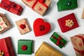 Group of variety christmas gift boxes on white background