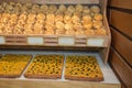 Group of Various Types of Bread, and Salad Italian Focaccia inside a Bakery Royalty Free Stock Photo