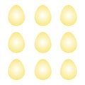 Group of Vector gradient yellow Easter eggs with sunlight isolated on a white background. Seamless pattern
