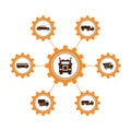 A group of vector images, icons and logos with vehicles for various purposes. Vehicle fleet.