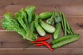 Group of vegetable cucumbers,thai eggplants,long beens,Winged be Royalty Free Stock Photo