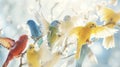 A group of vibrant birds sing joyfully as they perch on the outstretched wings of an angel creating a harmonious choir Royalty Free Stock Photo