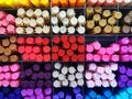 Group view of colorful pens in warm colors Royalty Free Stock Photo
