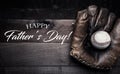 Vintage baseball gear on a wooden background with Father`s day greeting Royalty Free Stock Photo