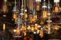 Group of Vintage Electric Light Bulbs with Incandescent Filament Royalty Free Stock Photo