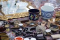 Group of vintage objects in a flea market