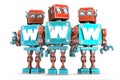 Group of vintage robots with WWW sign. Technology concept. Isolated. Contains clipping path Royalty Free Stock Photo