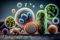 Group of virus cells. Bacterial microorganism in a circle.Bacteria and germs colorful set,micro-organisms disease Royalty Free Stock Photo