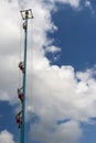 A group of voladores flyers climbing the pole to perform the traditional Danza de los Voladores Dance of the Flyers in Papantl Royalty Free Stock Photo