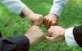 Group of volunteer people joining for cooperation about global community teamwork with join hand together, World environment day, Royalty Free Stock Photo