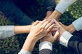 Group of volunteer people joining for cooperation about global community teamwork with join hand together, World environment day, Royalty Free Stock Photo