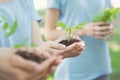 Group of volunteer with sprout for growing Royalty Free Stock Photo