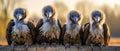 A group of vultures sit on a log waiting for opportunities