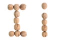 The group of walnuts on white background, making letter I. Studio shot Royalty Free Stock Photo