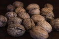 Group of walnuts on a wooden table