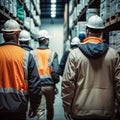 Group of warehouse workers supervisors wearing hat, generative AI