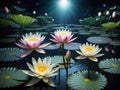 A Group Of Water Lilies Floating On Top Of A Lake. Generative AI