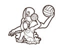 Group of water polo players action cartoon graphic vector