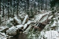 The group of waterfalls and cascades on the Cerna Desna River, close to Sous water reservoir,Jizera mountains,Czech Republic.Long Royalty Free Stock Photo