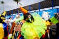 A group wearing traditional Venetian carnival costumes are seen during the pre-Carnival Fuzue parade