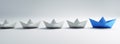 Group of white and blue paper boats   - 3D illustration Royalty Free Stock Photo