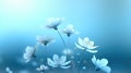A group of white flowers on a blue background, simple abstract monochromatic spring wallpaper background.