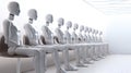 a group of robots sitting in a line in a