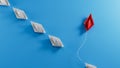Group of white paper boat in one direction and one red paper boat pointing in different way. Royalty Free Stock Photo