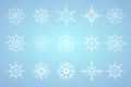 Group of white snowflakes for winter, spring and Christmas elements on isolated blue background, snows concept design Royalty Free Stock Photo