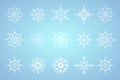 Group of white snowflakes for winter, spring and Christmas elements on isolated blue background, snows concept design Royalty Free Stock Photo