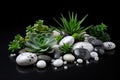 A group of white stones, arranged in a pattern on a black background