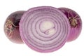 Group of whole and half vegetables of red onion isolated on white background, close up Royalty Free Stock Photo