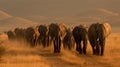 A group of wild African elephants marching through a dry savanna landscape created with Generative AI Royalty Free Stock Photo