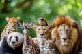 A group of wild animals background for world wildlife day