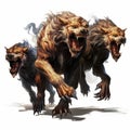 Hyperrealistic Fantasy Illustration Of Three Running Wolves