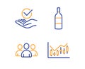 Group, Wine bottle and Approved icons set. Financial diagram sign. Vector