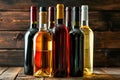 Group of Wine Bottles on Table Royalty Free Stock Photo