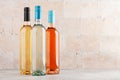 Group of wine bottles. White and rose wines Royalty Free Stock Photo