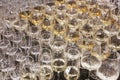 Group of wine glasses at partytime. Hospitality background Royalty Free Stock Photo