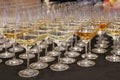 Group of wine glasses at partytime. Hospitality background Royalty Free Stock Photo