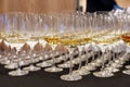 Group of wine glasses at partytime. Hospitality background Royalty Free Stock Photo