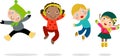 Group of winter kids jumping Royalty Free Stock Photo